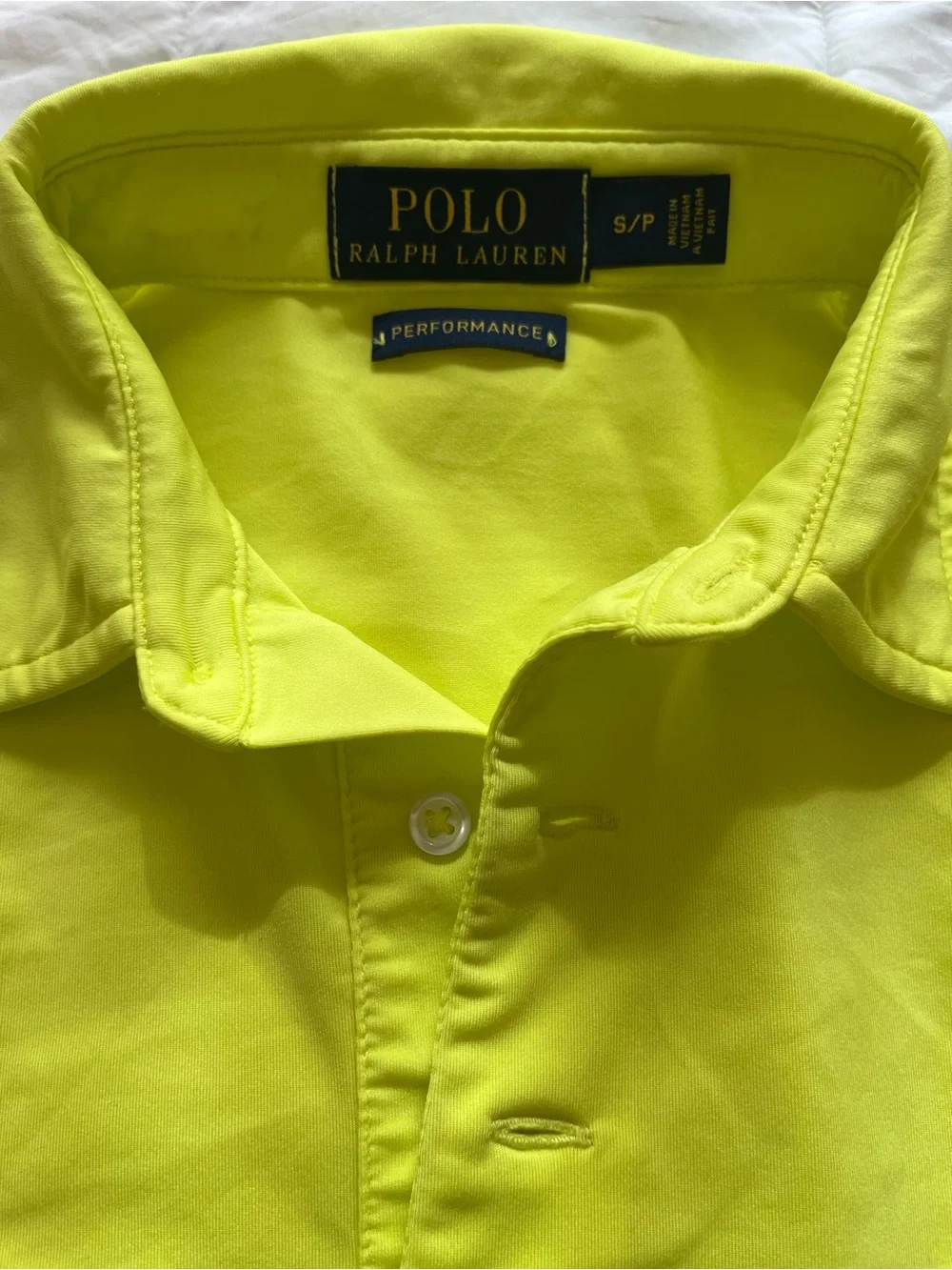 Ralph Lauren Neon Yellow Small Performance Polo Shirt with Green Logo
